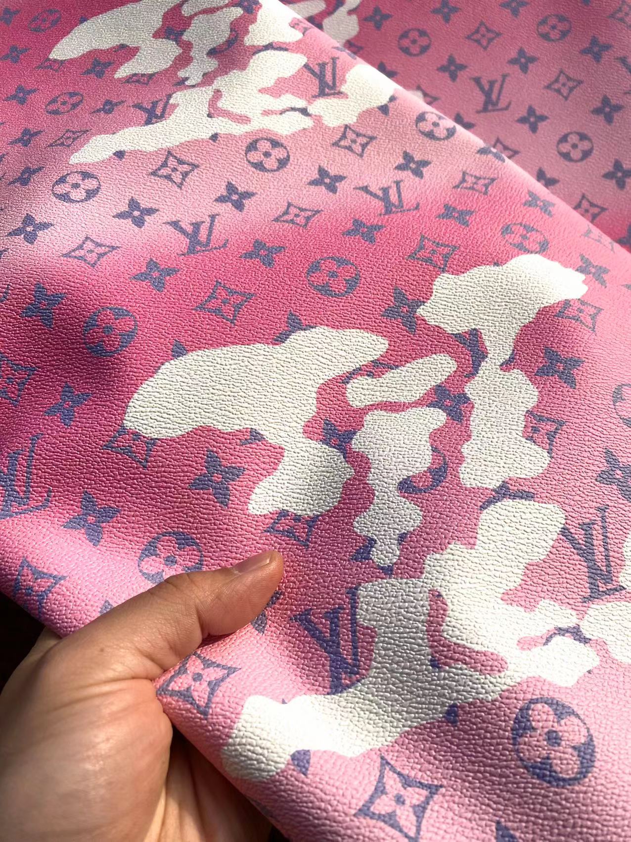 Pink LV Louis Vuitton Cloud Designer Faux Leather Fabric for Handmade DIY Sewing Project Upholstery