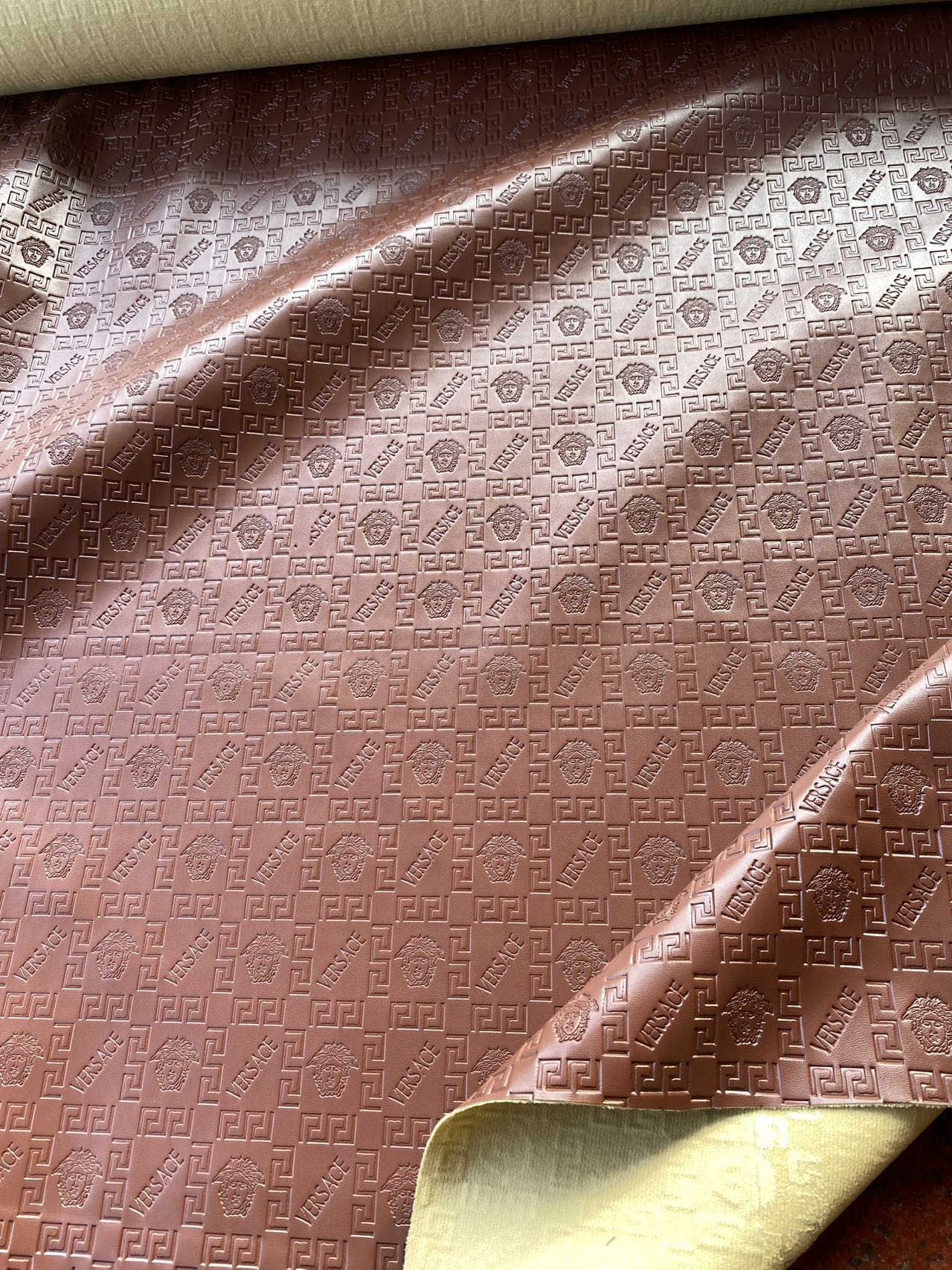 Brown Embossed Versace Upholstery Leather for Car interior Sneakers