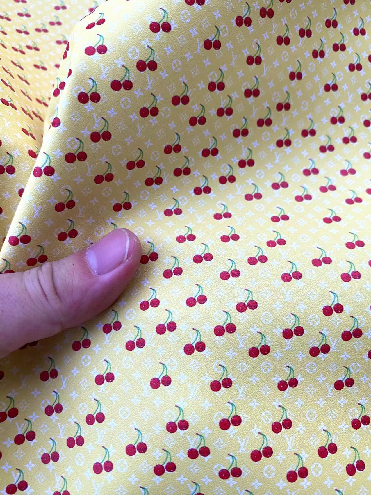 Mini Cherry LV Leather Vinyl Fabric for Doll Making Cloth