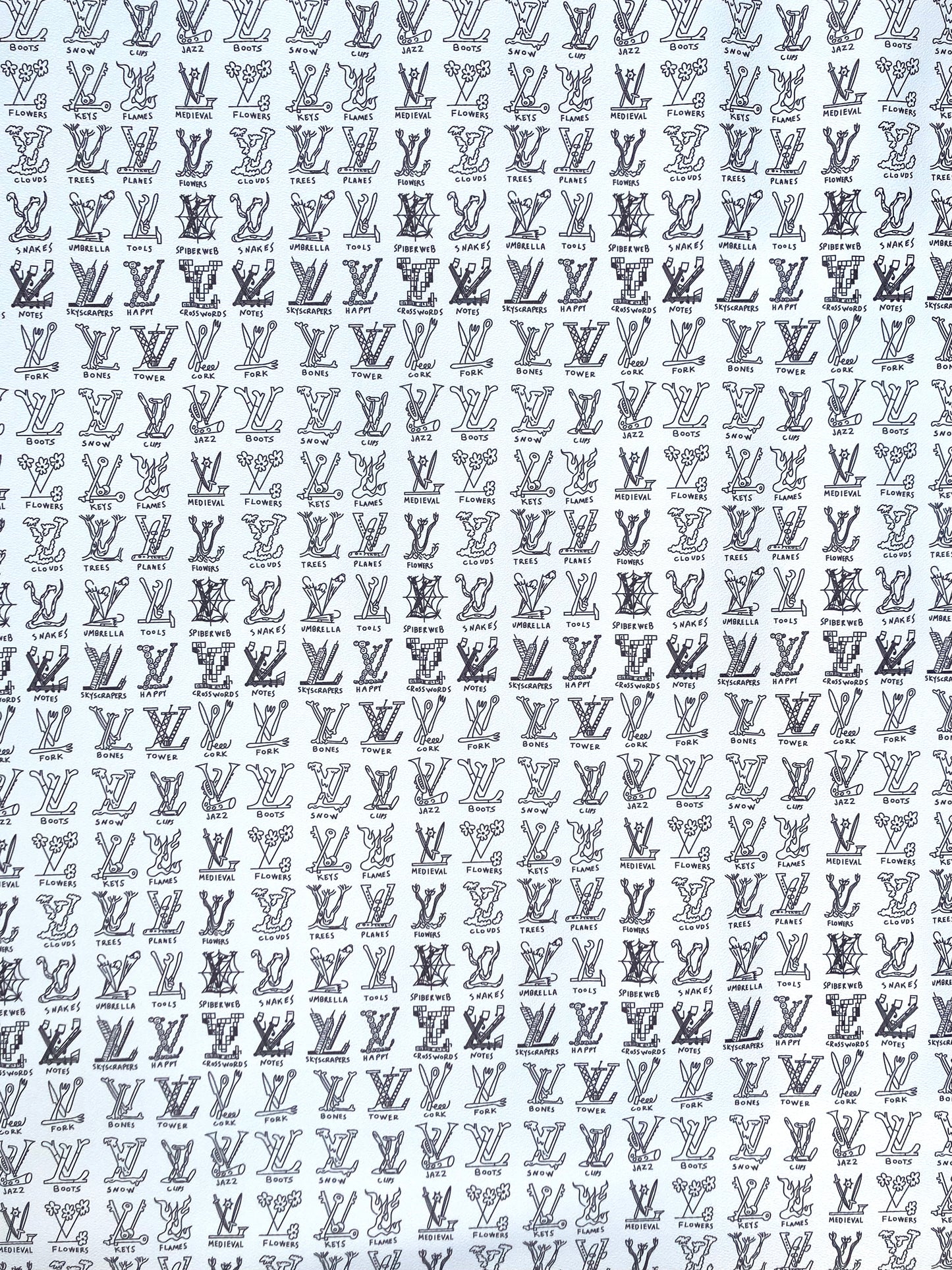 Benutzerdefinierter handbemalter Casual LV Doodle Vinyl-Lederstoff für DIY-Taschenpolster