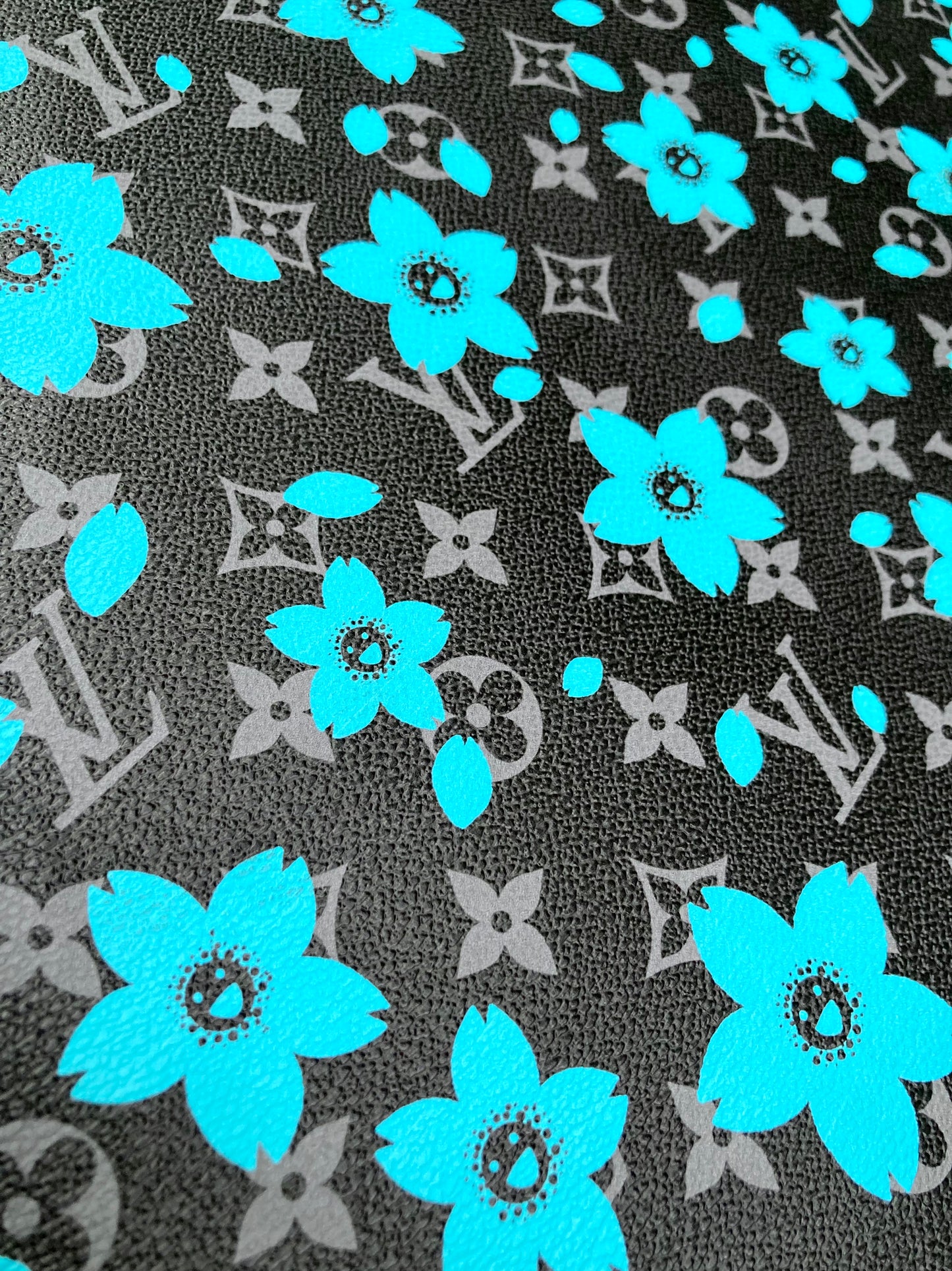 Handgefertigter schwarzer Blumen-LV-Designer-Lederstoff für individuelle Sneaker