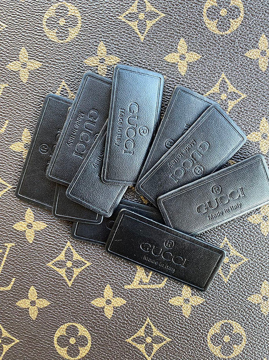Black Gucci Label Badge Authentic Leather Handmade Accessory
